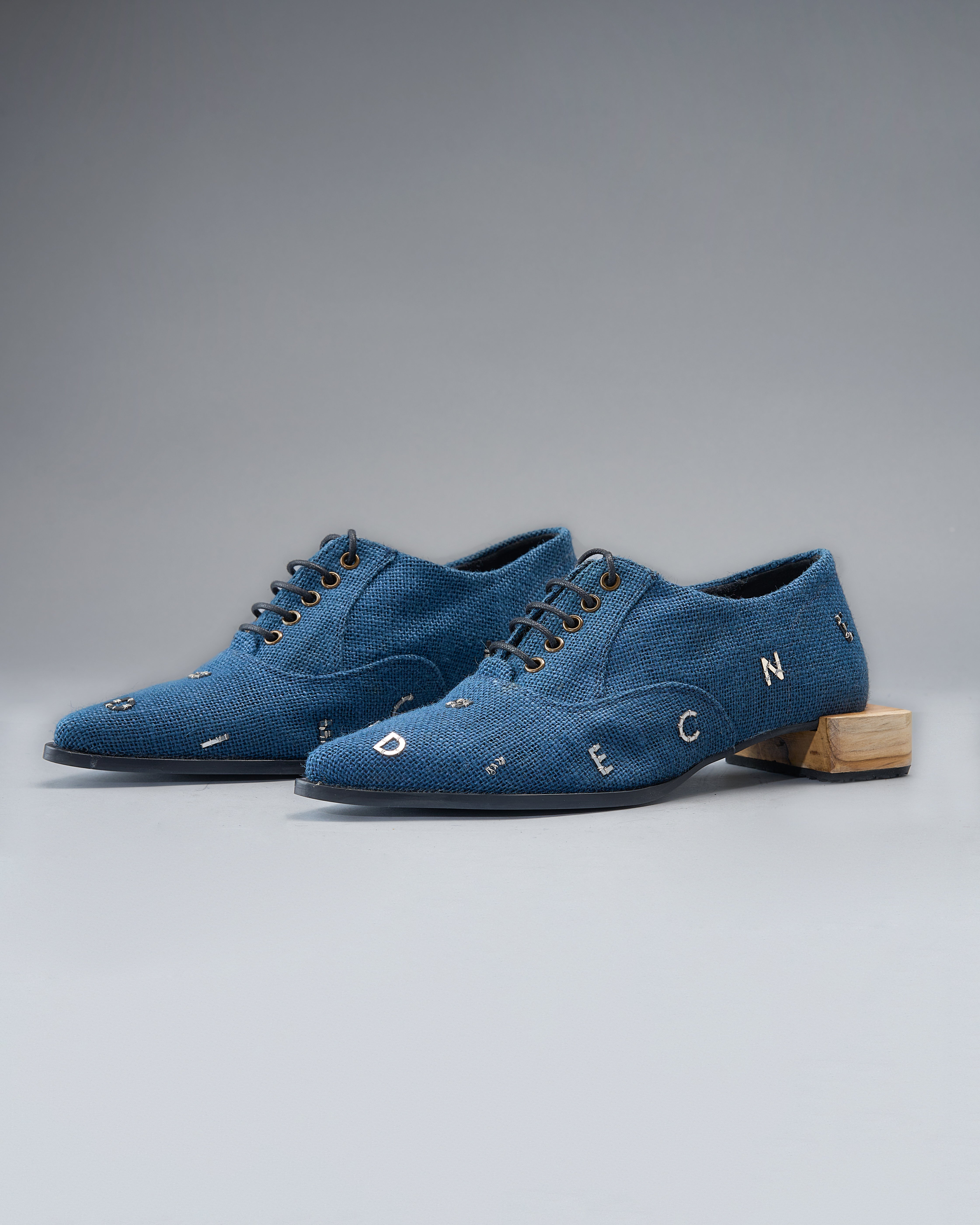 Jute Lace-Up Shoe, With Laser-Cut Brass Letters