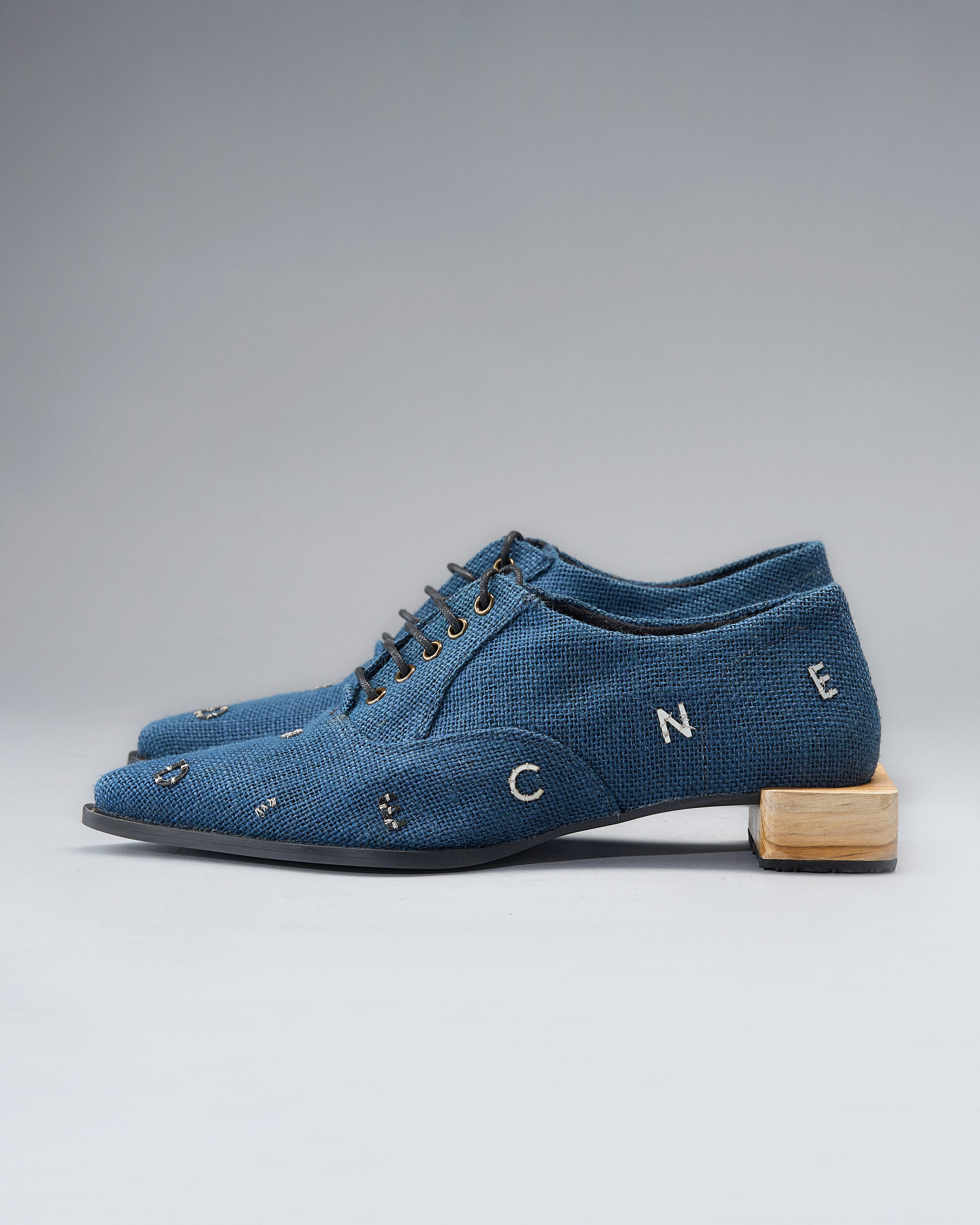 Jute Lace-Up Shoe, With Laser-Cut Brass Letters