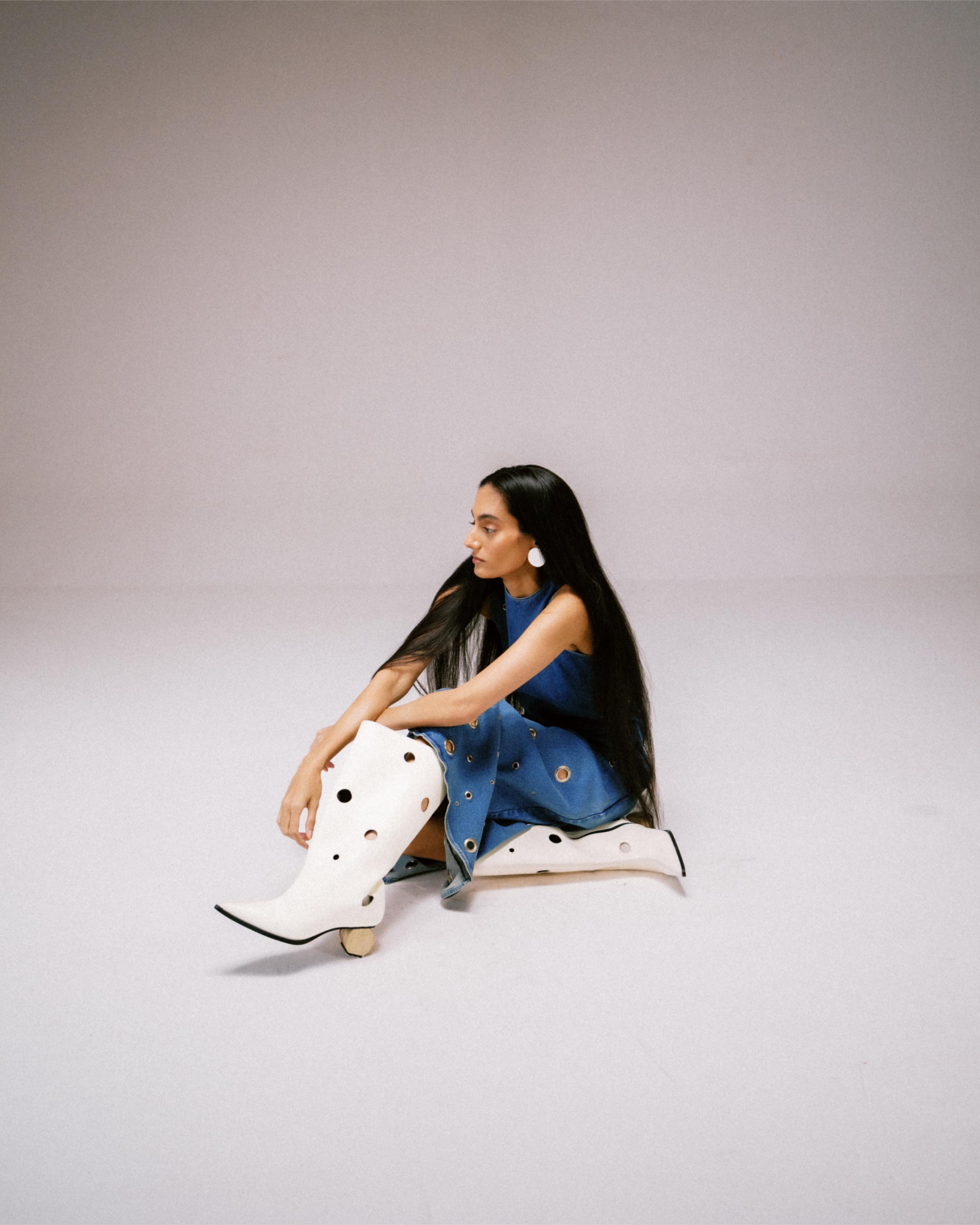 Tide White Boot with Laser Cutouts & Circular Wood Heel