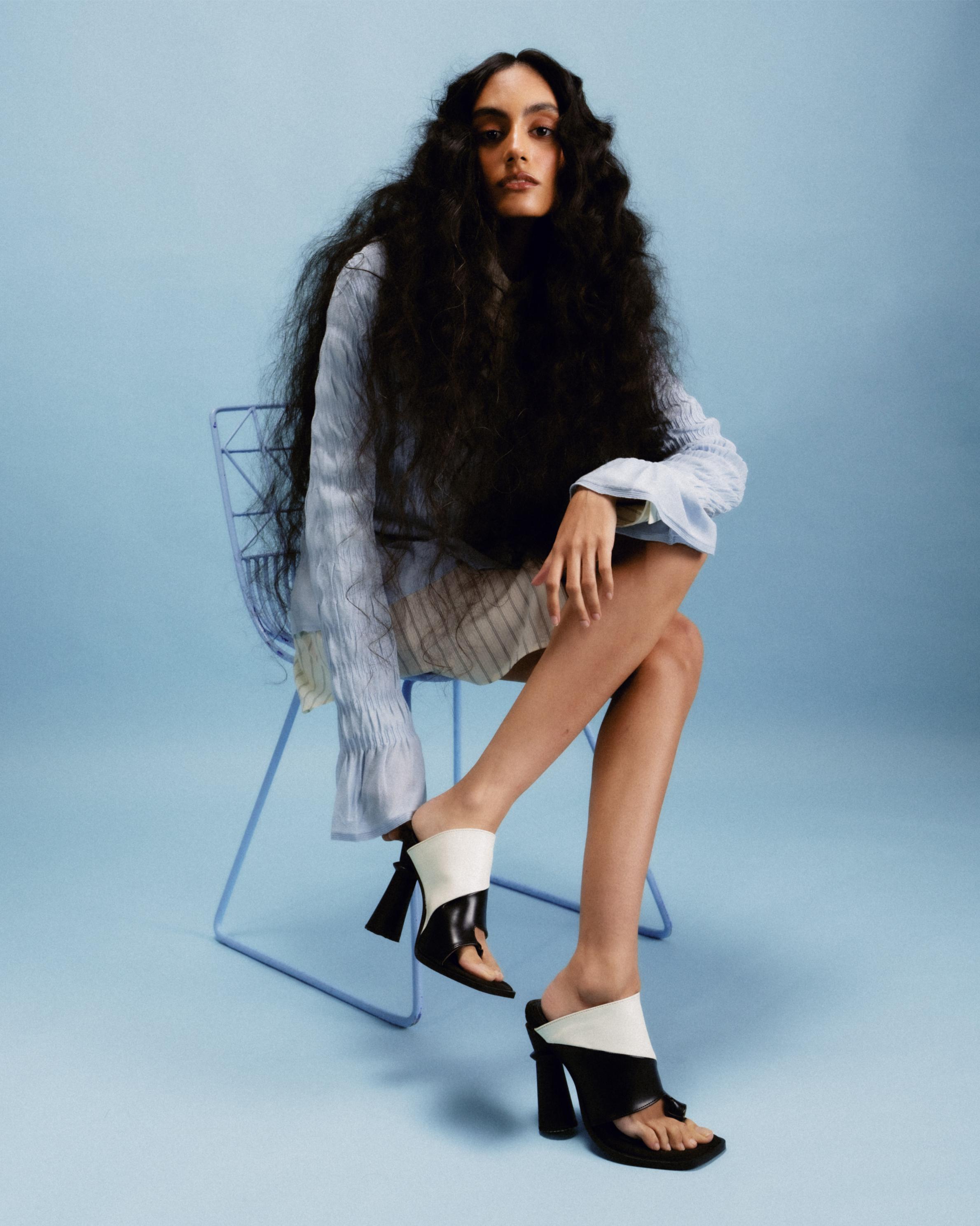 Open-Toe Mule with Hand Painted Architectural Wooden Heel