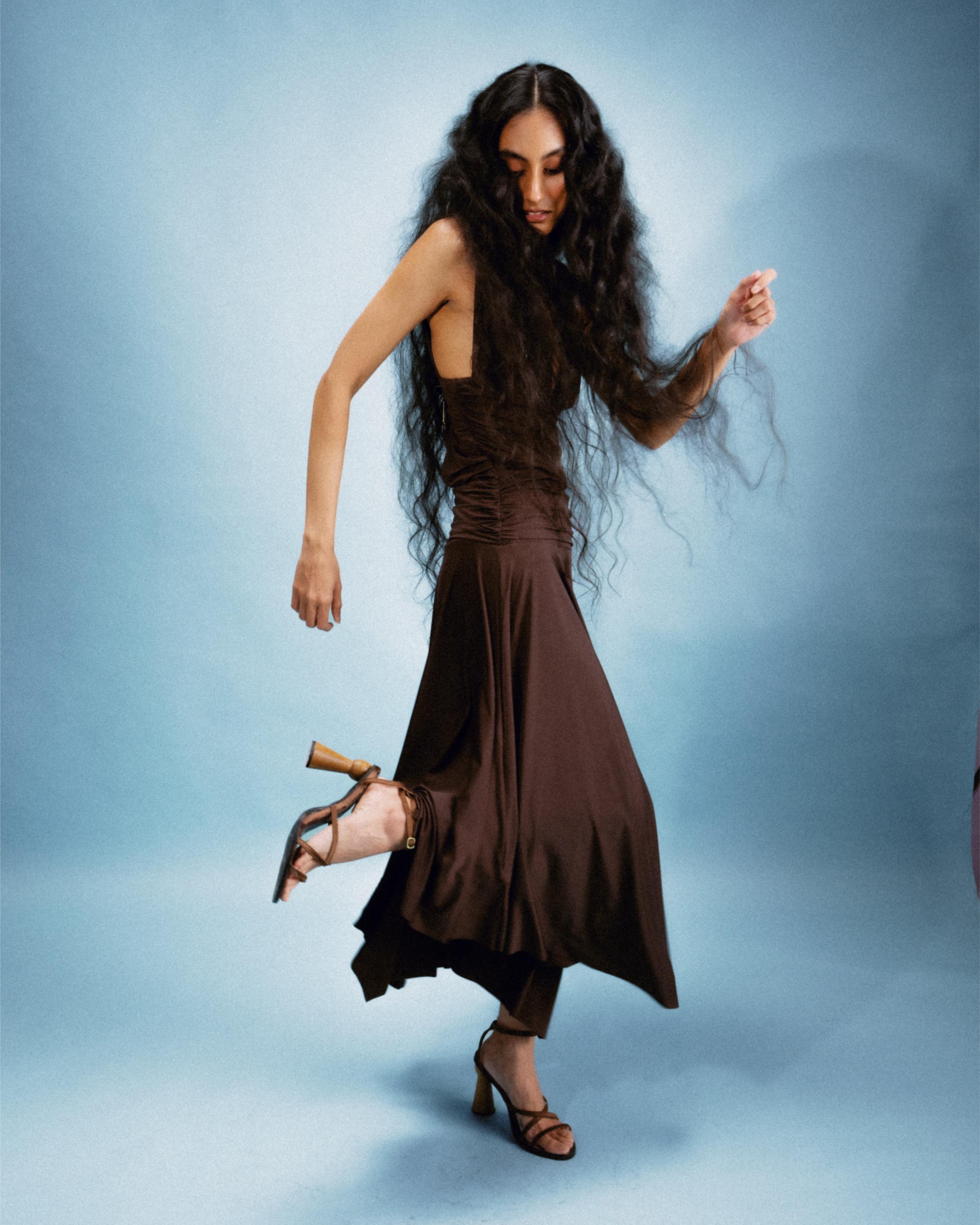 Goblet Sandal in Satin and Hand Turned Wooden Heel