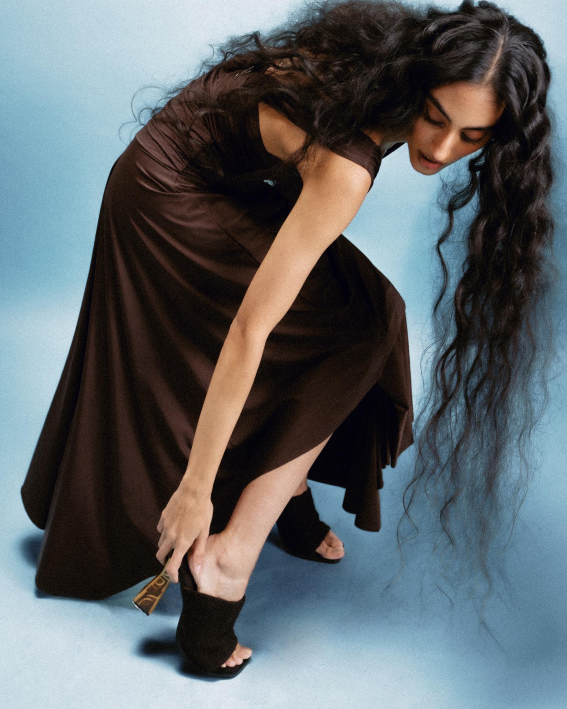 Sculptural, Open-Toe Mule with Handpainted  Heel