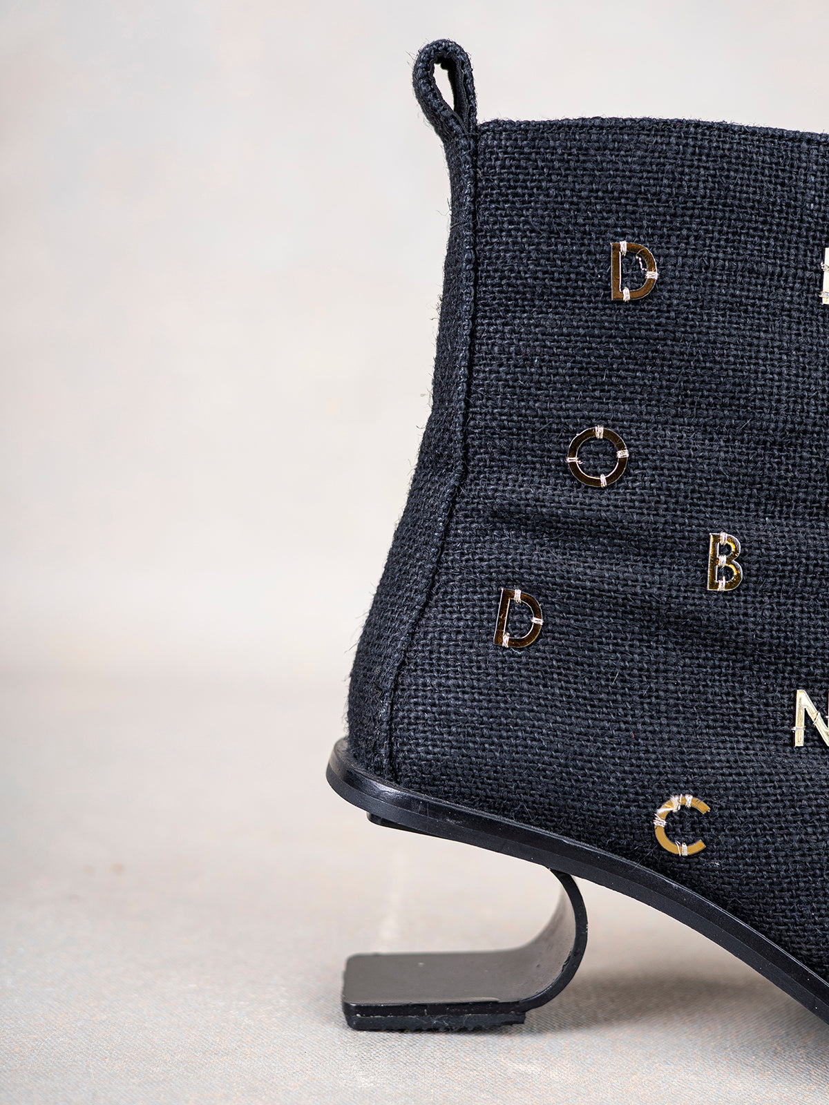 Black Humble Jute and Stainless Steel Ankle Boots