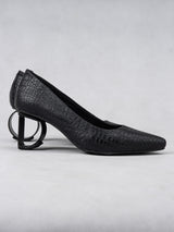 Embossed Black Plant Leather & Steel D&O Pumps