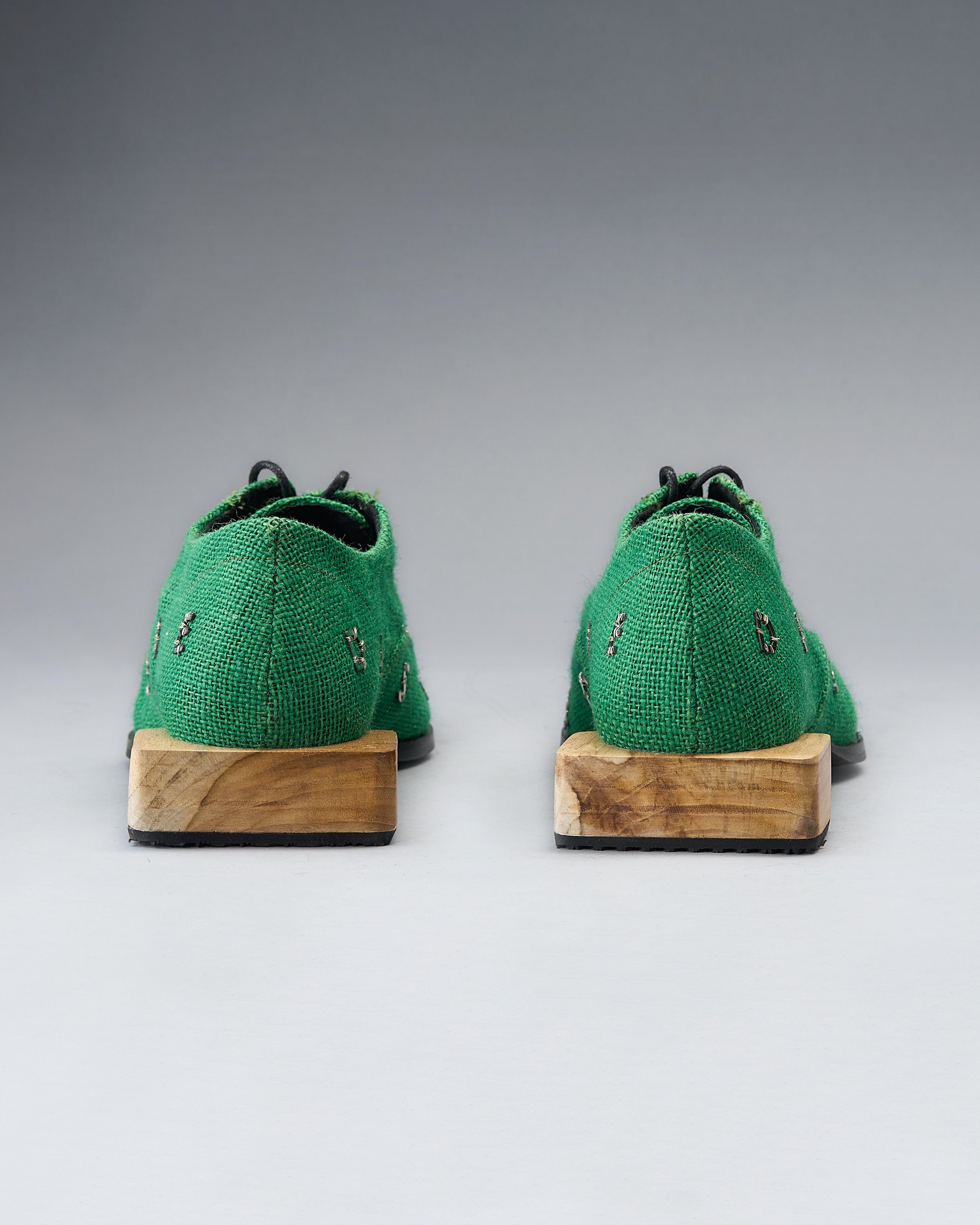 Lace-Up Flat Oxford in Jute, With Laser-Cut Brass Letters