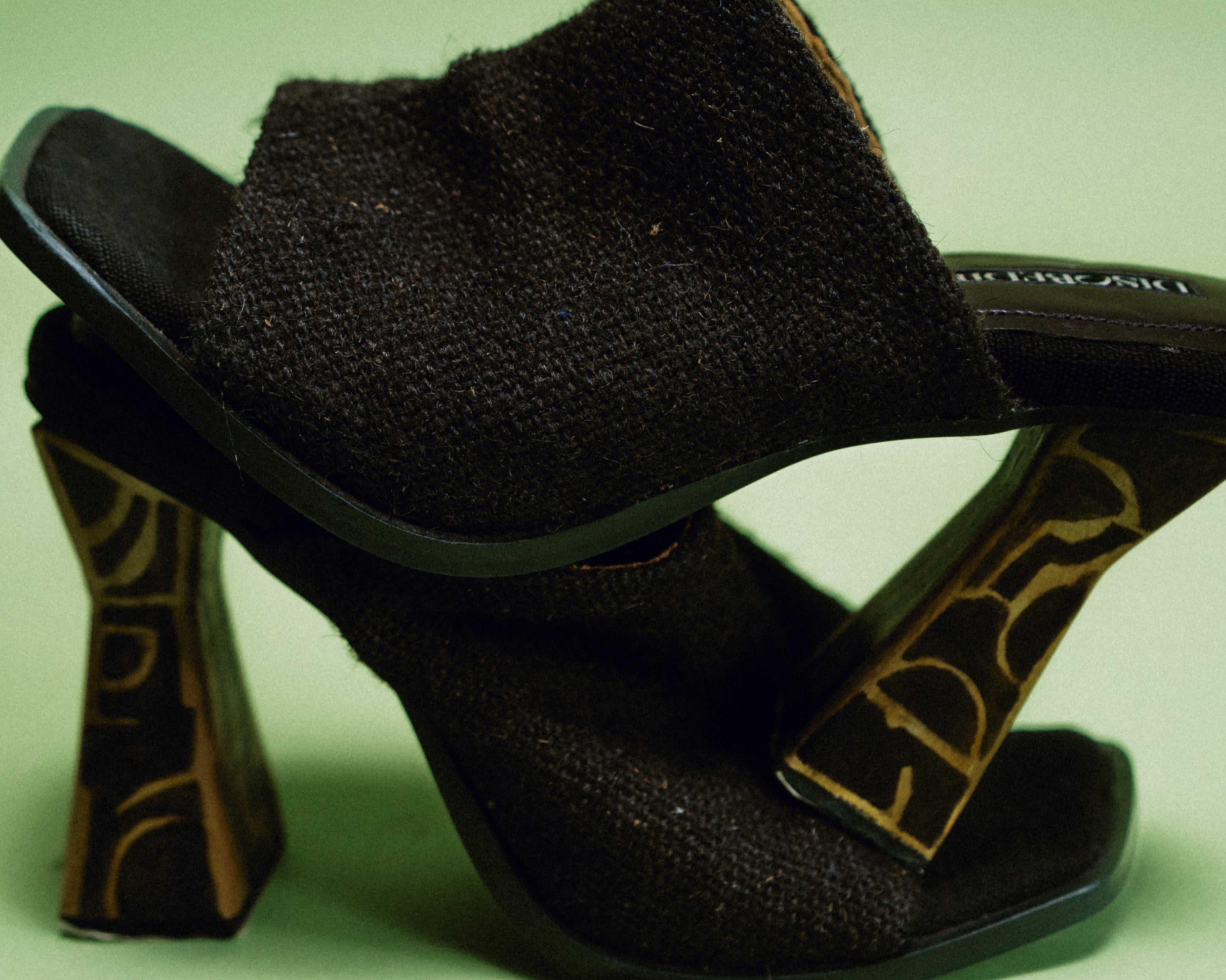 Sculptural, Open-Toe Mule with Handpainted  Heel