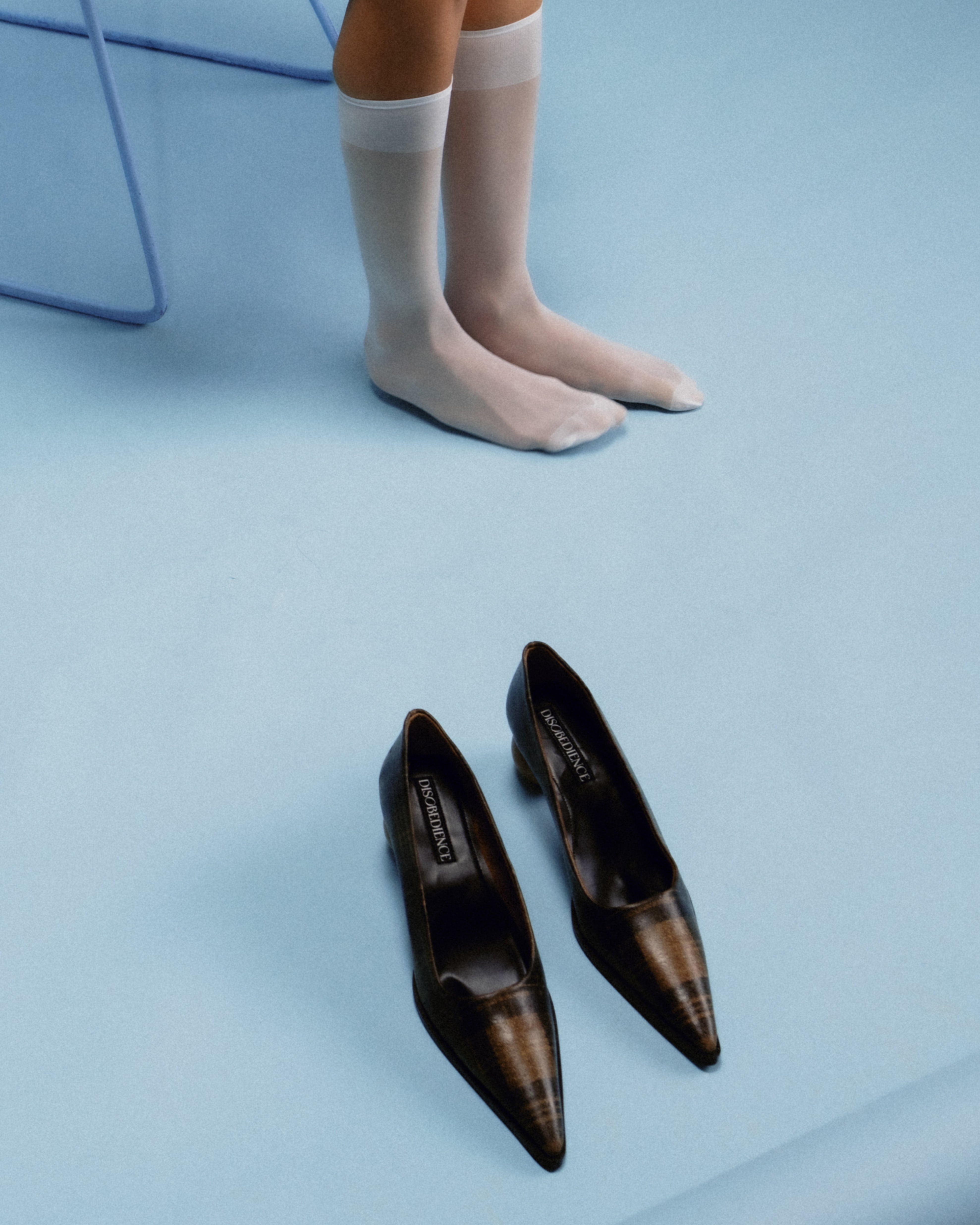 Black and Brown Plaid Print on Sugarcane Plant Leather with Spherical Wooden Heel