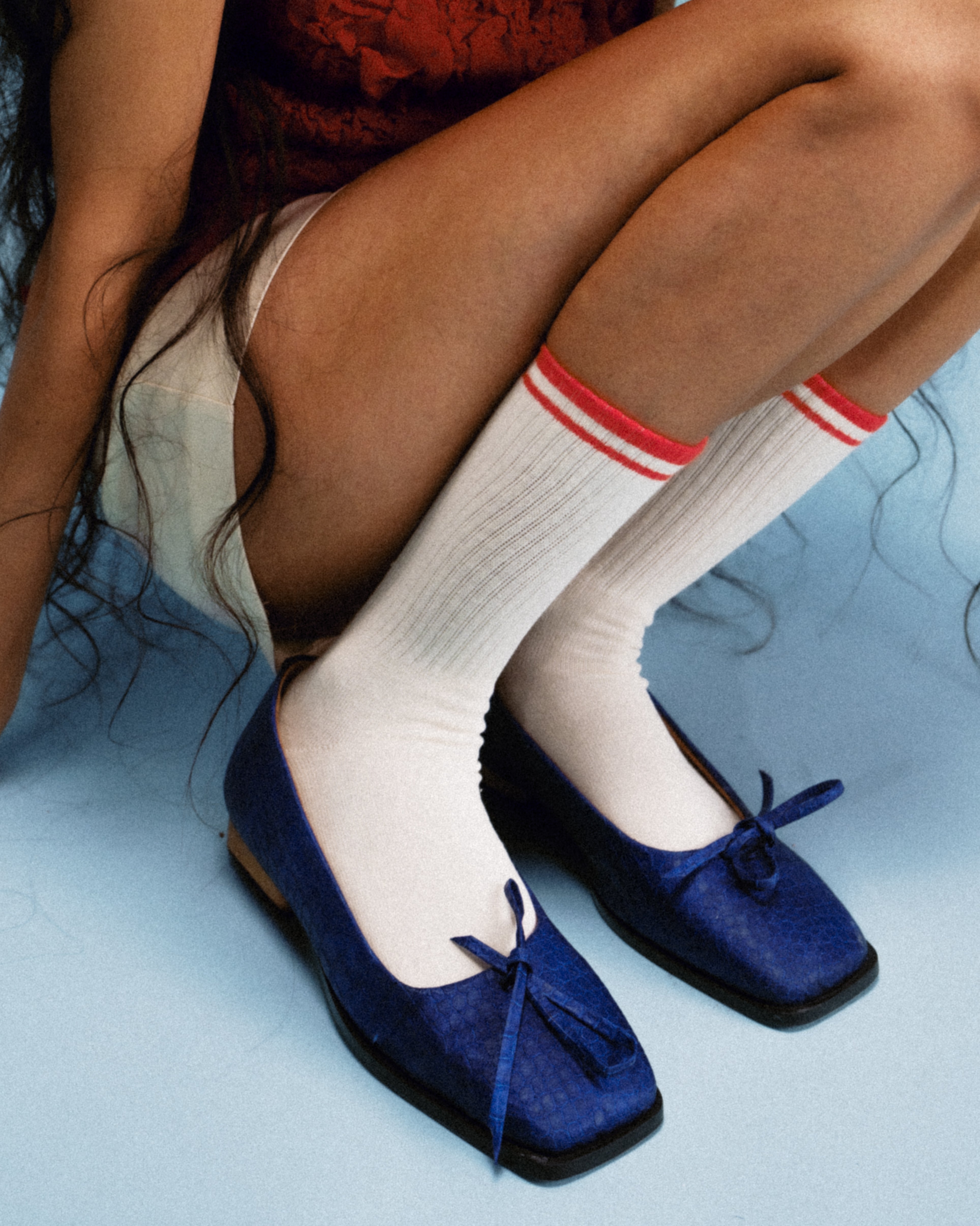 Cobalt-Blue Plant Leather with Teak Wood Box Heel