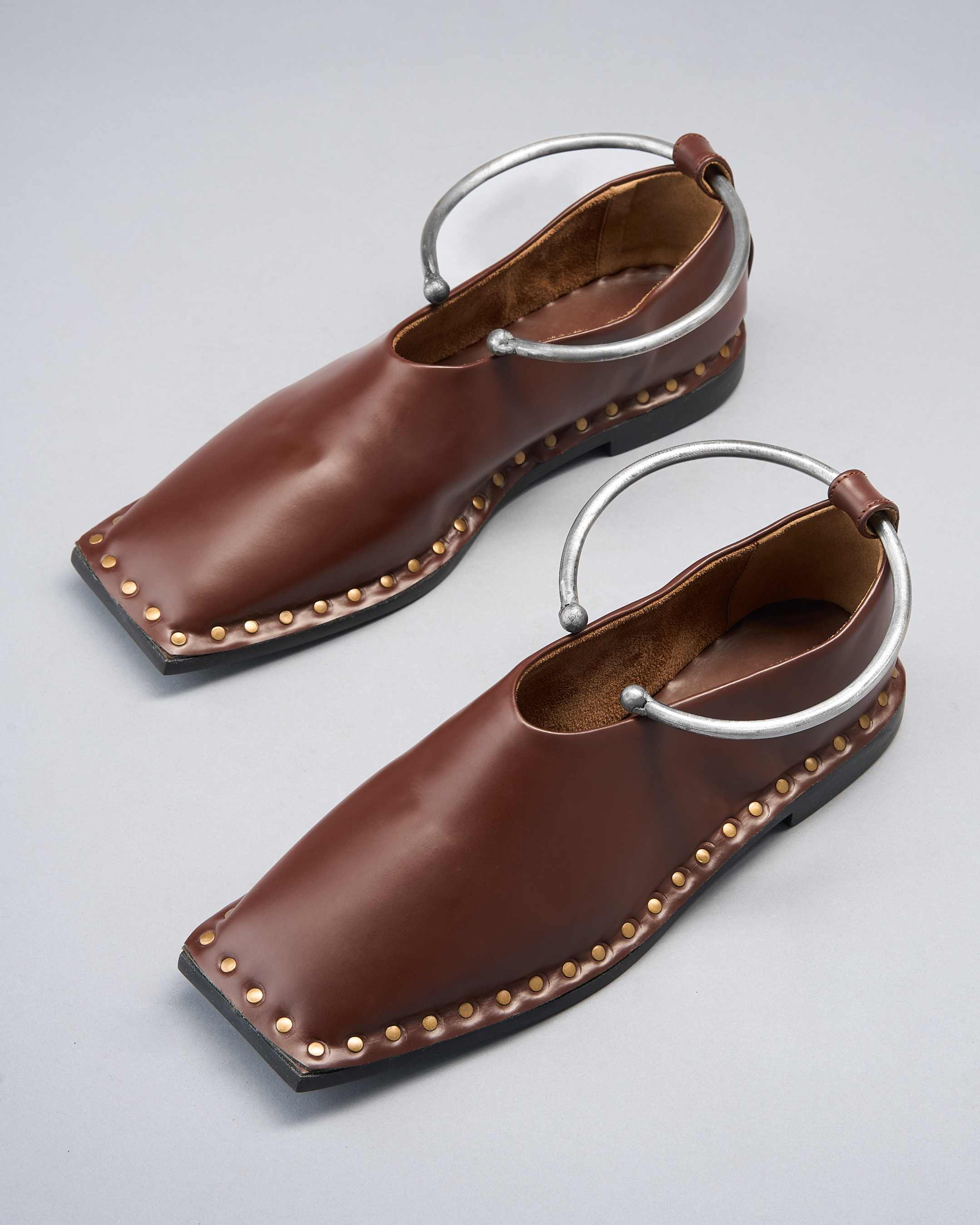 Cocoa-Brown Vegan Leather Gladiator Flats Defined by a Circular Ankle Hold