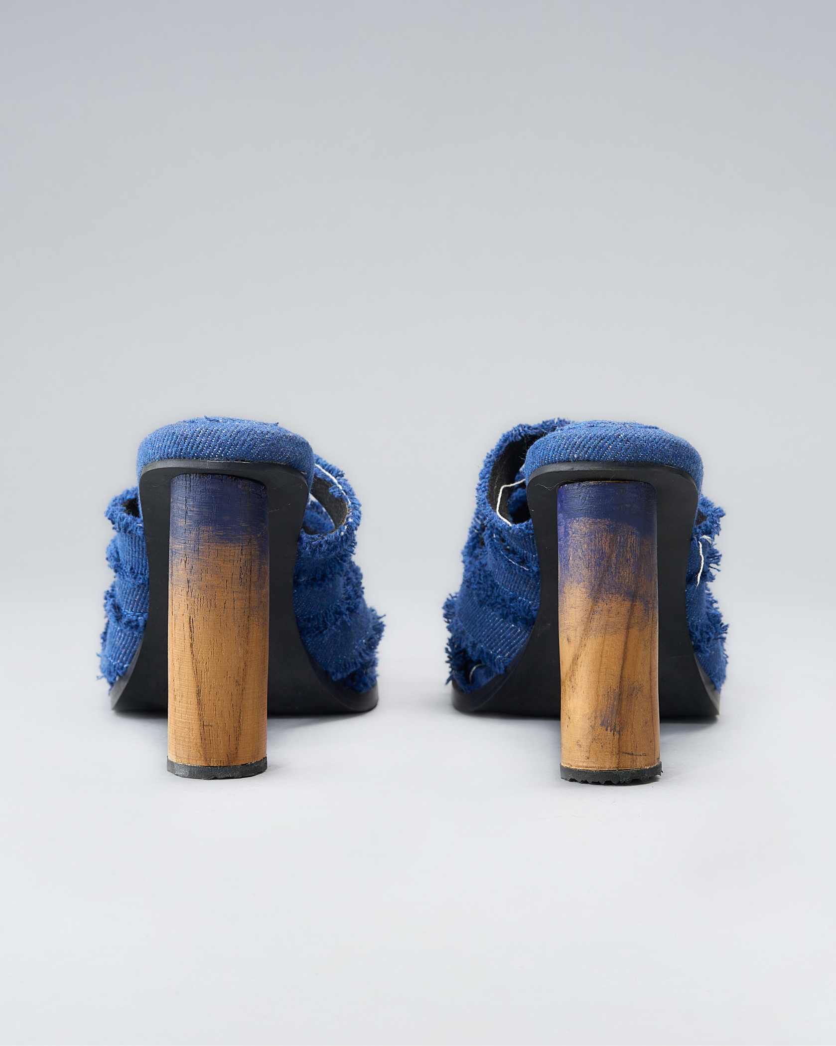Handwoven Denim Mule Crafted from Recycled Cotton, and Hand-Built Teakwood Heel