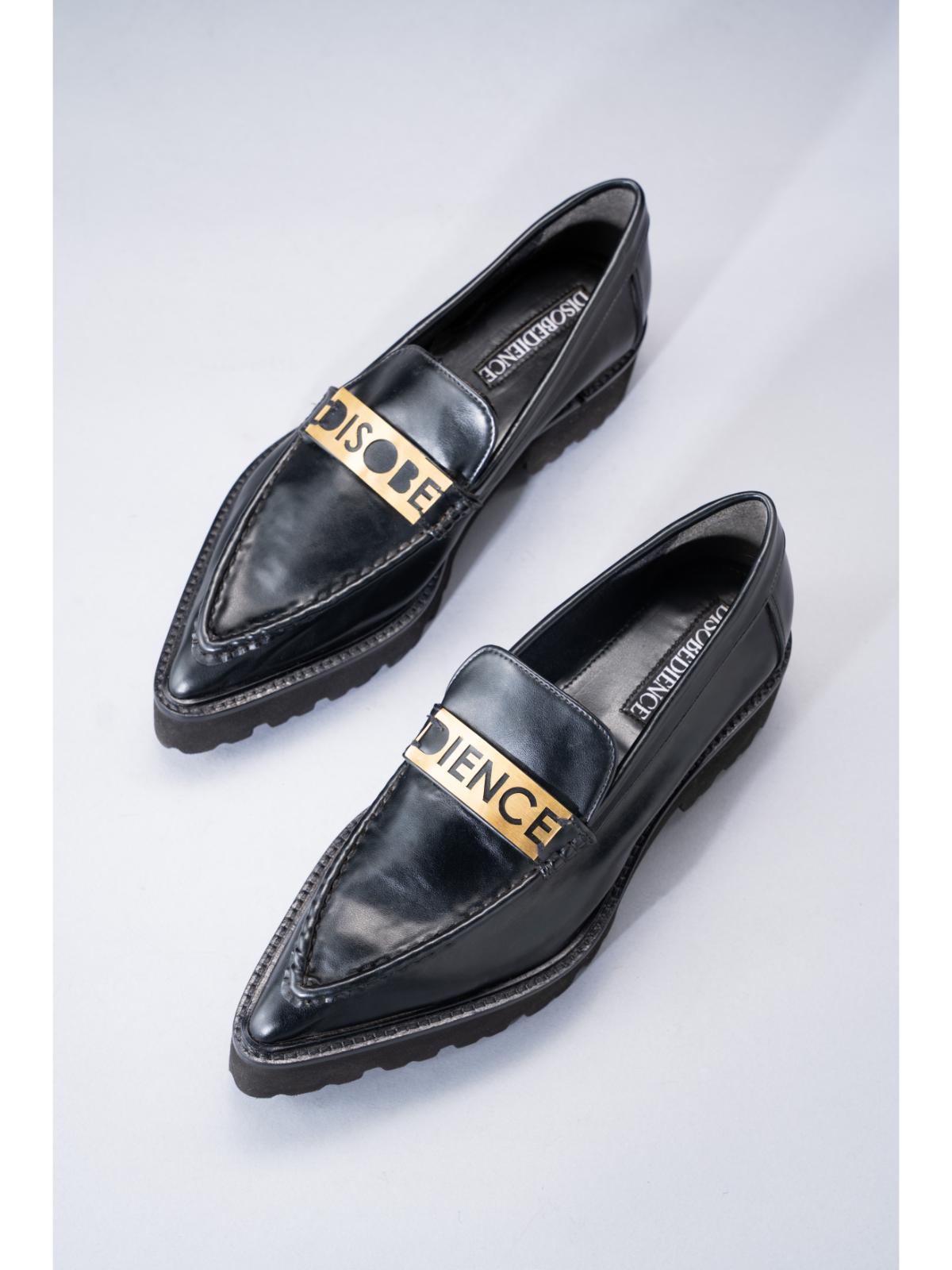 Midnight Black Penny Loafer with Brass Engraving Detail