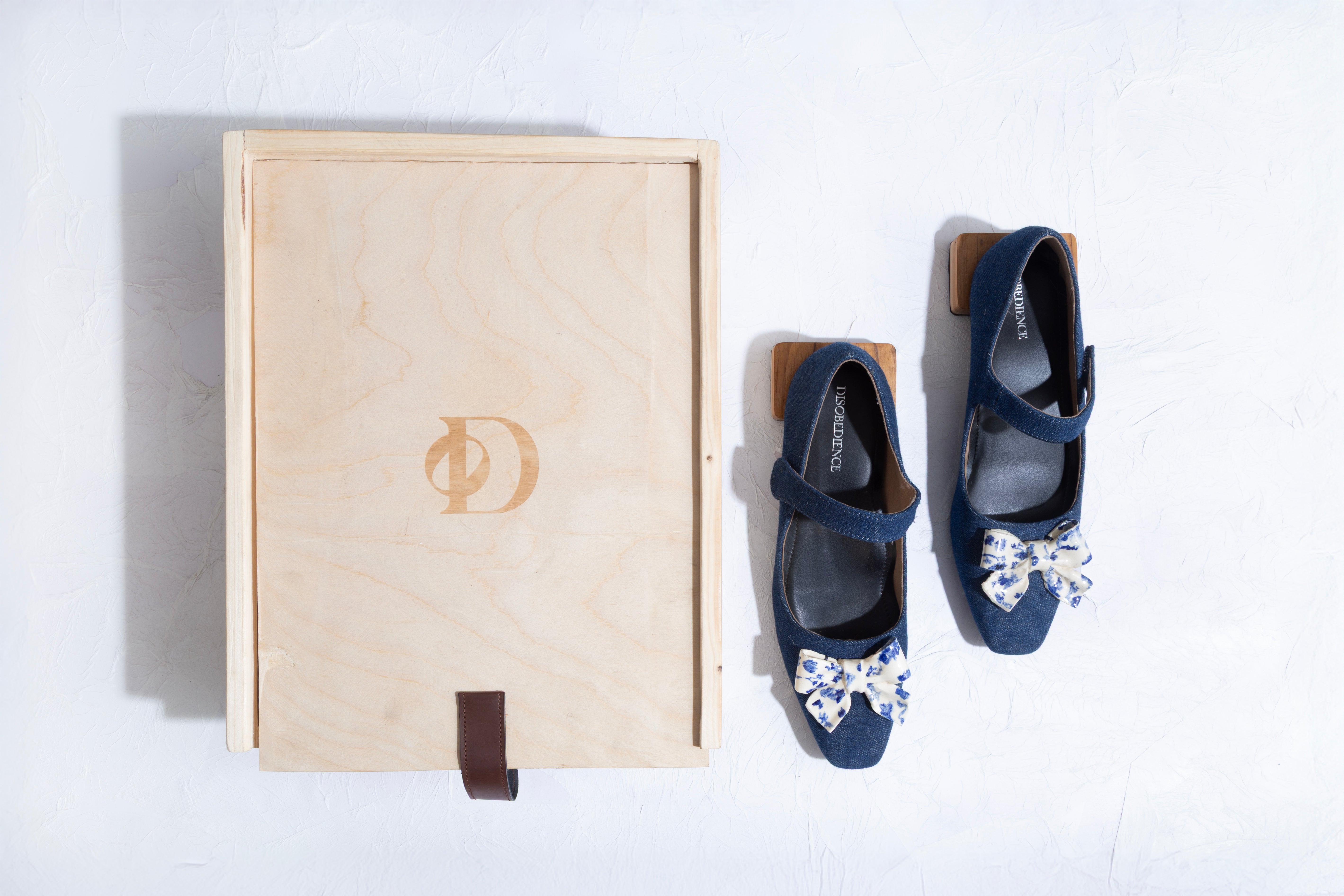 Handwoven Denim Shoe Crafted from Recycled Cotton, & Hand-Made Ceramic Bow